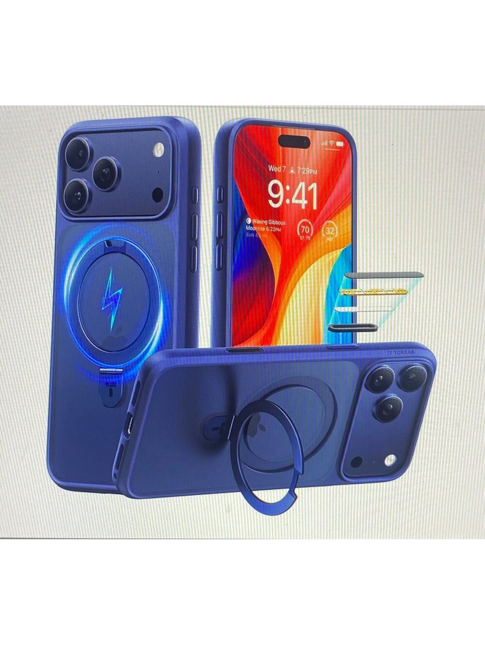 Torras Ostand Case for iPhone 17 Pro Translucent Deep Blue